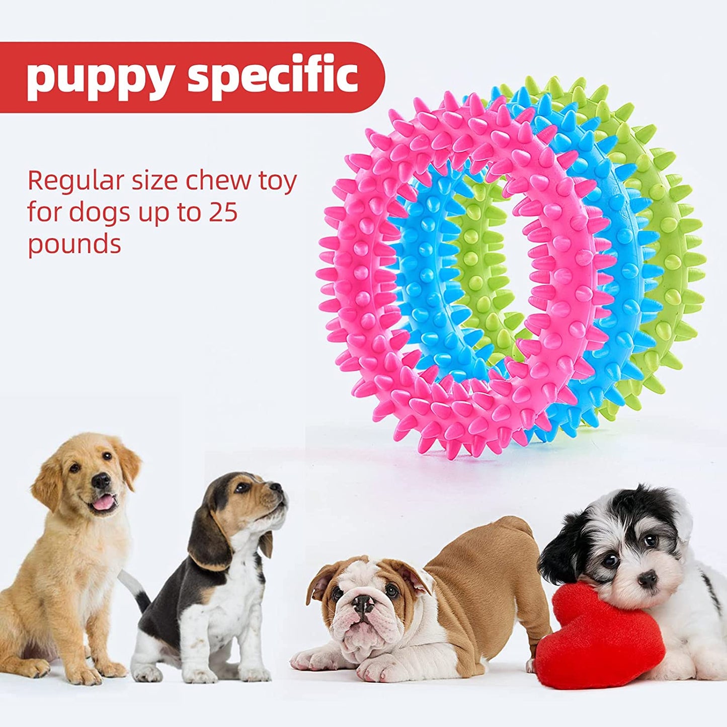 3 Pack Puppy Teething Chew Toys for Relieve Itching and Clean Teeth - Dog Toys for Small Dogs, Puppies Dog Teething Toys - Size Small, Pet Supplies Rubber Dental Chew Toy - up to 15 Lbs
