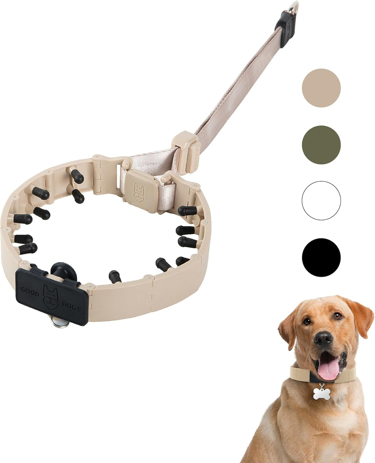Dog Prong Collar for No-Pull Training, Quick-Release Buckle Adjustable Pinch Collar for Large Dogs (Tan, Large Size)