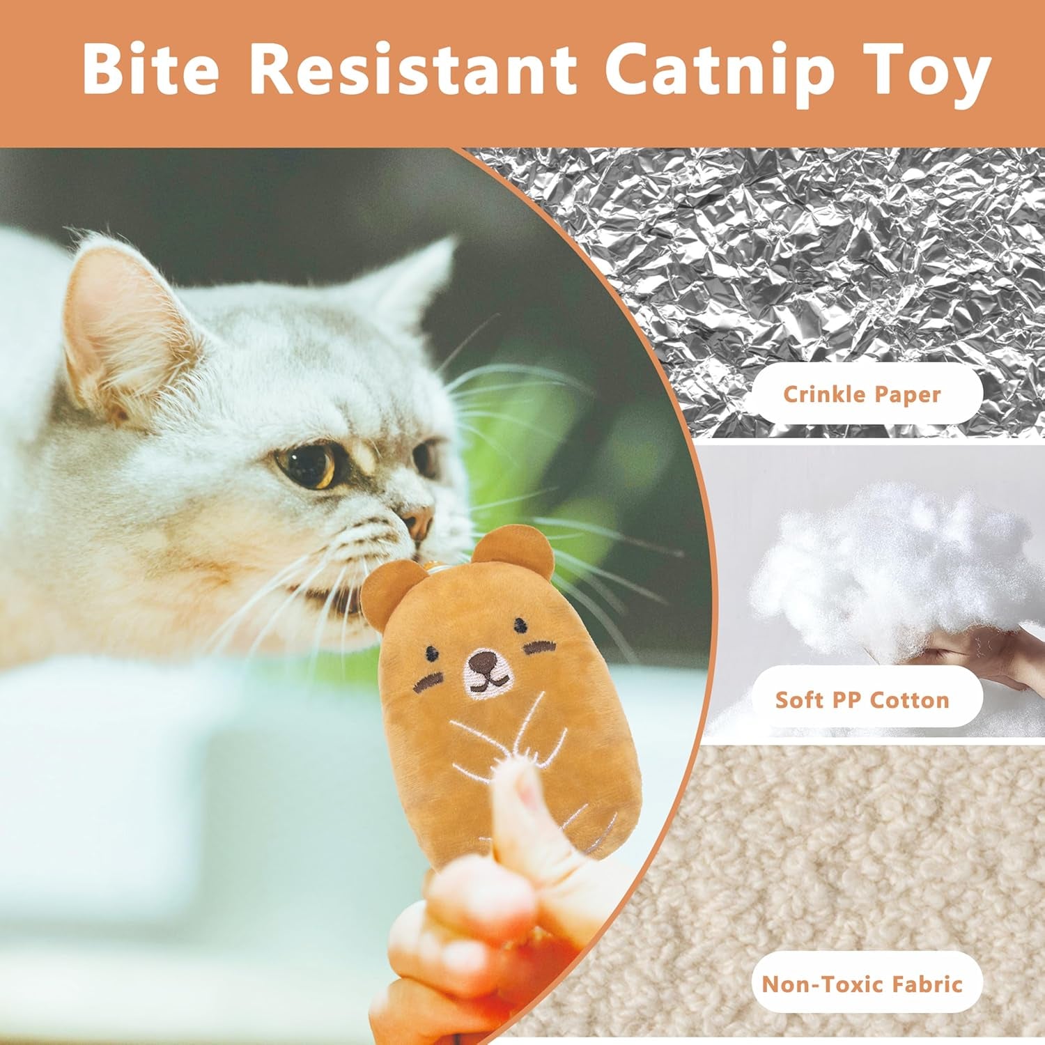 5Pcs Crinkle Sound Cat Toys, Funny Cat Toys, Bite Resistant Cat Toys, Indoor Cartoon Cat Toys for Cat,Cat Chew Toys.