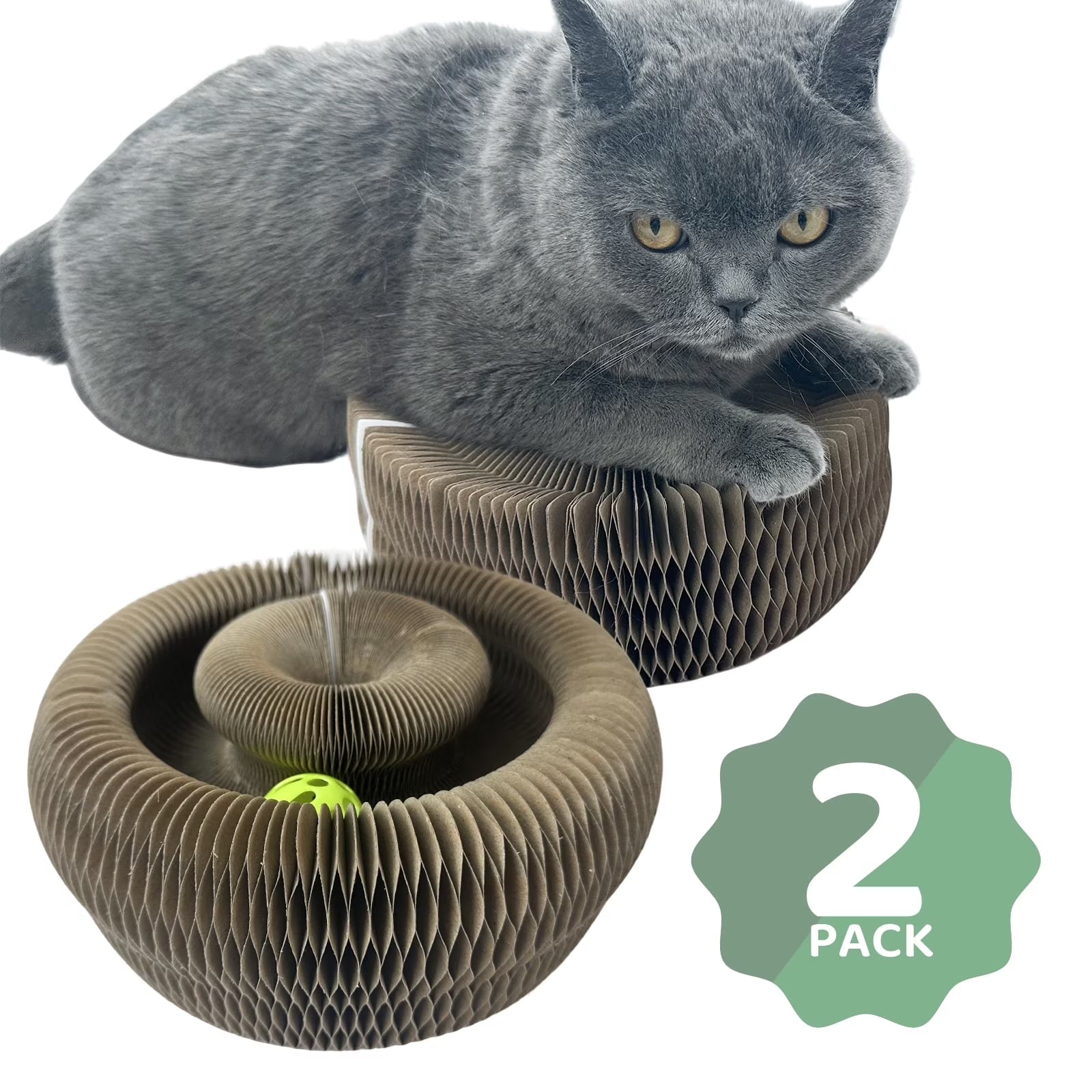 Kitty Kurlz Magic Accordion Cat Scratching Board - Interactive Cat Toy for Bored Indoor Adult Cats, Fun & Durable Cat Toys 2Pack