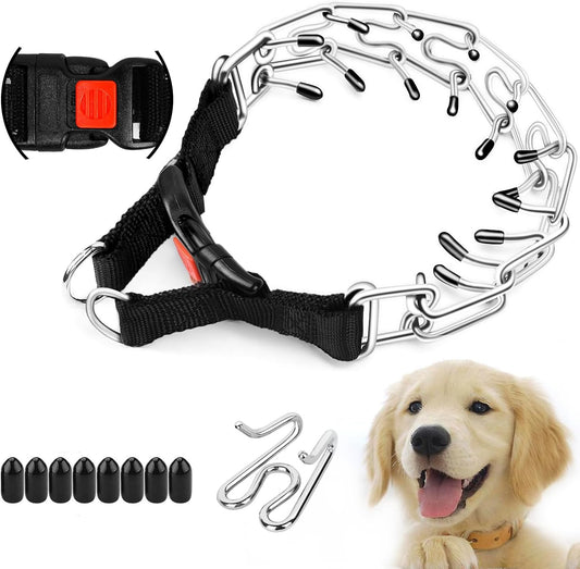 Prong Collar for Dogs Training Collar, Adjustable Pinch Collar with Quick Release Buckle for Small Medium Large Dogs, No Pull Dog Collar (Packed with One Extra Links)