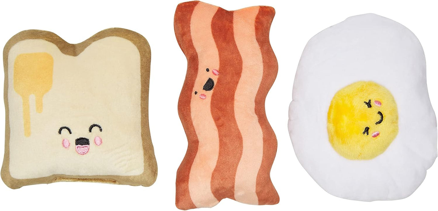 Breakfast Dog Toy Set – 3-Piece Bunch Food Theme (Egg, Toast & Bacon) with Squeaker & Crinkle Paper – Interactive Pet Toy for Puppies & Dogs, Stocking Stuffer Ideas