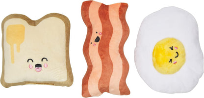 Breakfast Dog Toy Set – 3-Piece Bunch Food Theme (Egg, Toast & Bacon) with Squeaker & Crinkle Paper – Interactive Pet Toy for Puppies & Dogs, Stocking Stuffer Ideas