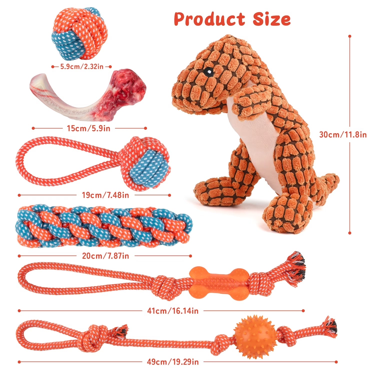 7 Pack Dog Toys for Aggressive Chewers, Tough Indestructible Dog Chew Bone, Plush Dog Squeak Toy, Teething Dog Rope Toys, for Puppies Small Medium Dogs