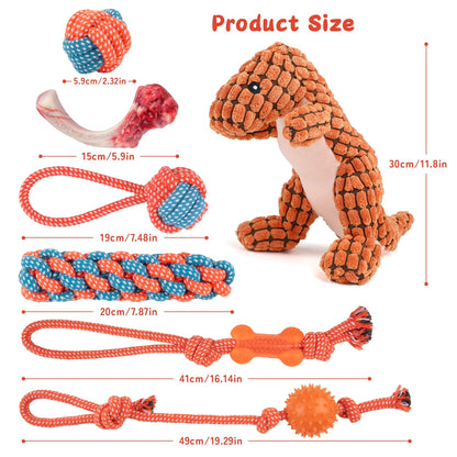 7 Pack Dog Toys for Aggressive Chewers, Tough Indestructible Dog Chew Bone, Plush Dog Squeak Toy, Teething Dog Rope Toys, for Puppies Small Medium Dogs