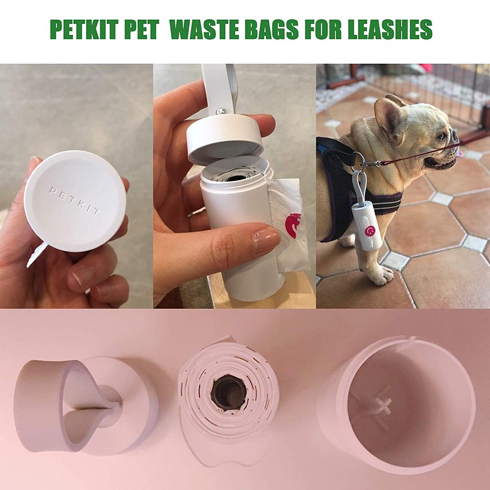 PetKit pet waste bags for leashes with packaging and usage demonstration.
