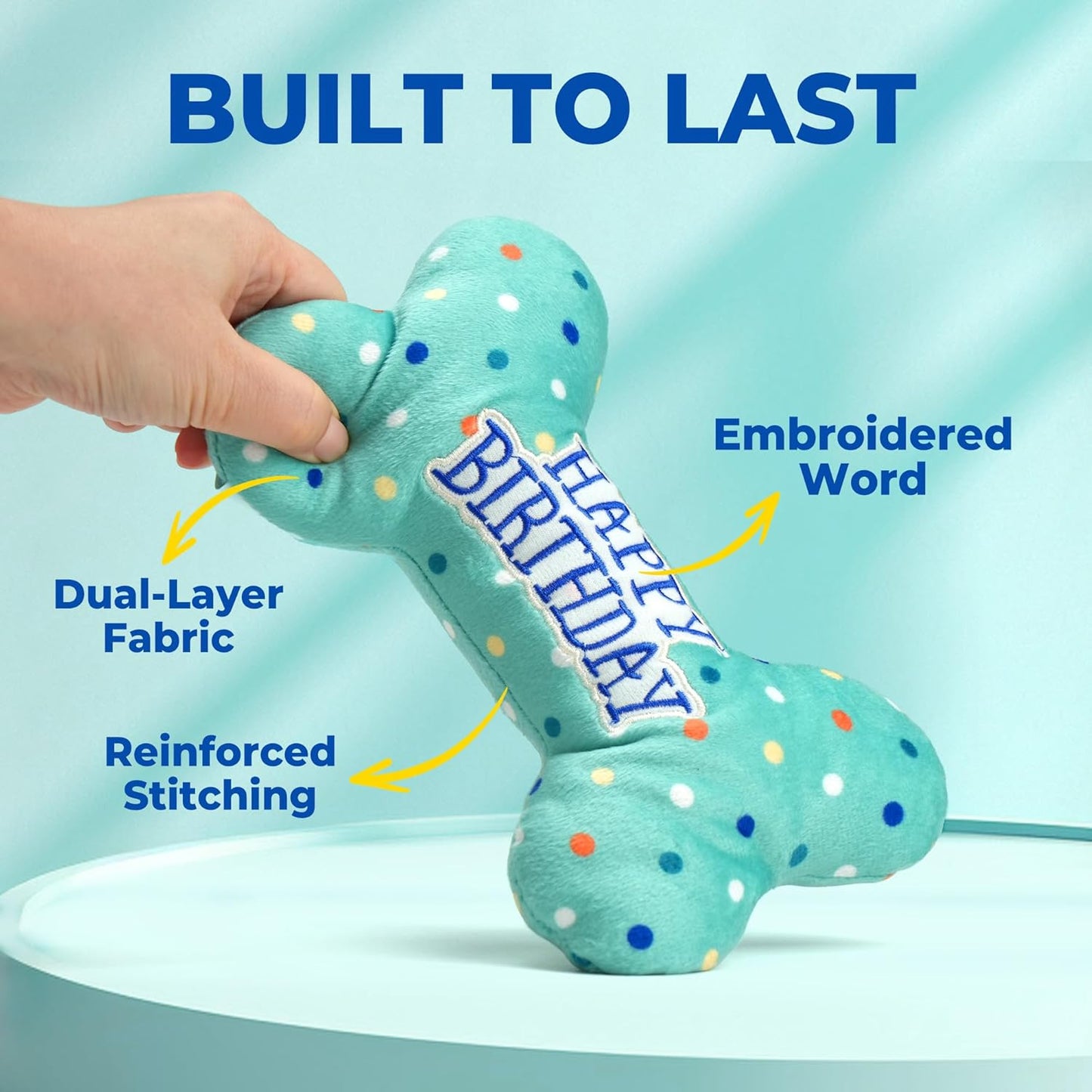 Dog Birthday Toys, Plush Dog Squeaky Toys, Stuffed Puppy Chew Toy for Small Medium Large Dogs, Bone Pet Toy