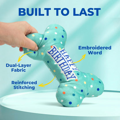 Dog Birthday Toys, Plush Dog Squeaky Toys, Stuffed Puppy Chew Toy for Small Medium Large Dogs, Bone Pet Toy