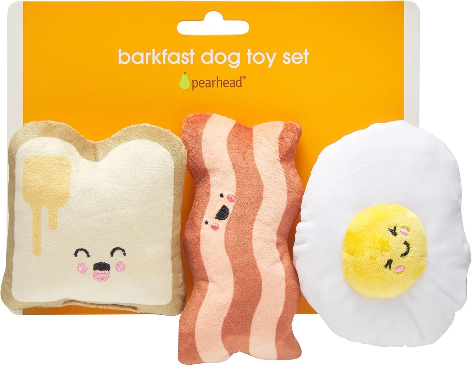 Breakfast Dog Toy Set – 3-Piece Bunch Food Theme (Egg, Toast & Bacon) with Squeaker & Crinkle Paper – Interactive Pet Toy for Puppies & Dogs, Stocking Stuffer Ideas